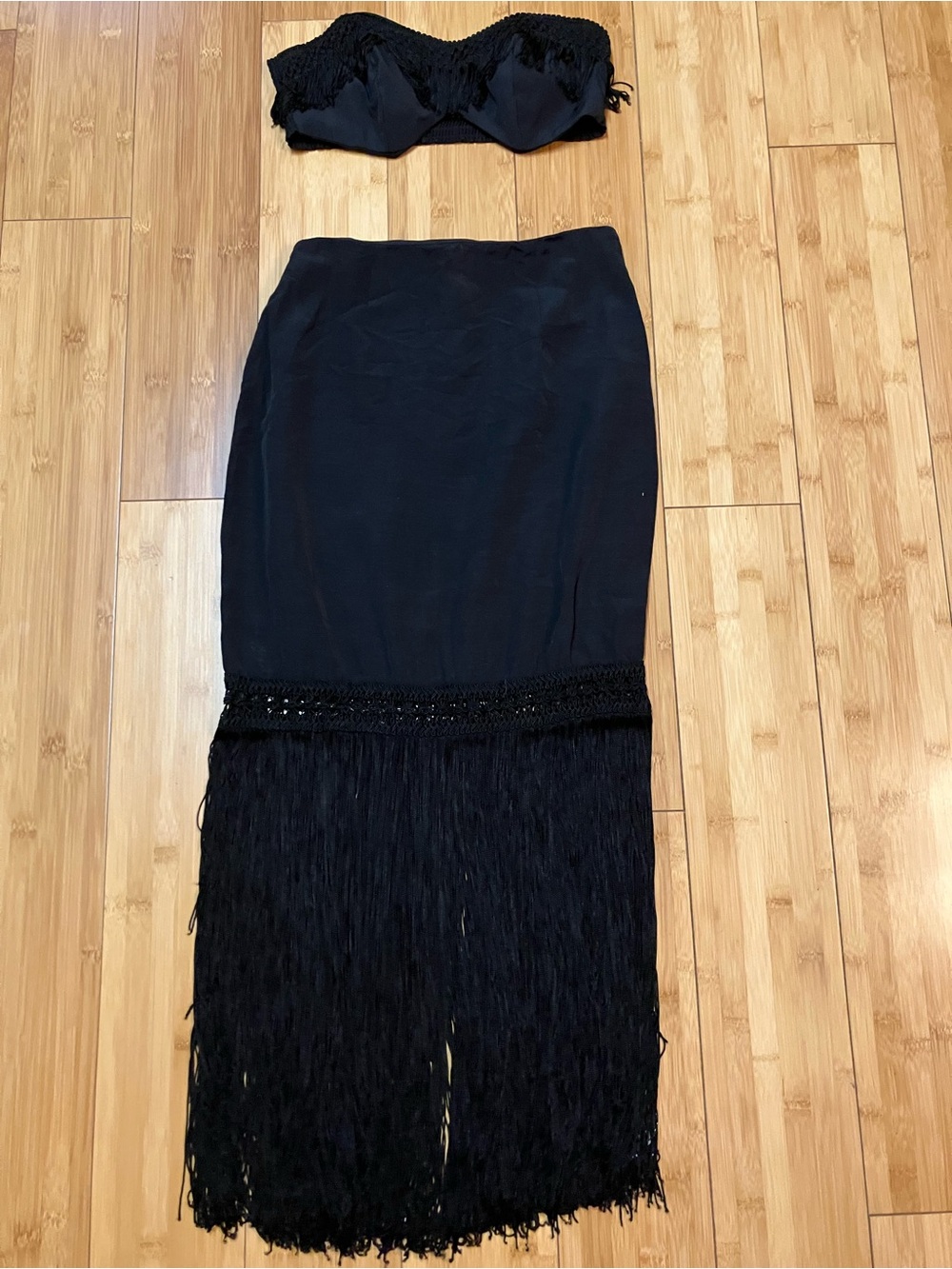 Attraction black fringed skirt & matching top
